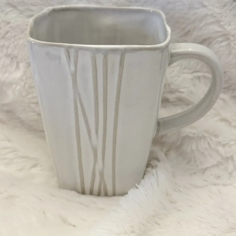 Set of 4 Pier 1 Sakui Stoneware Mug Set White Square - No Chips / Cracks H